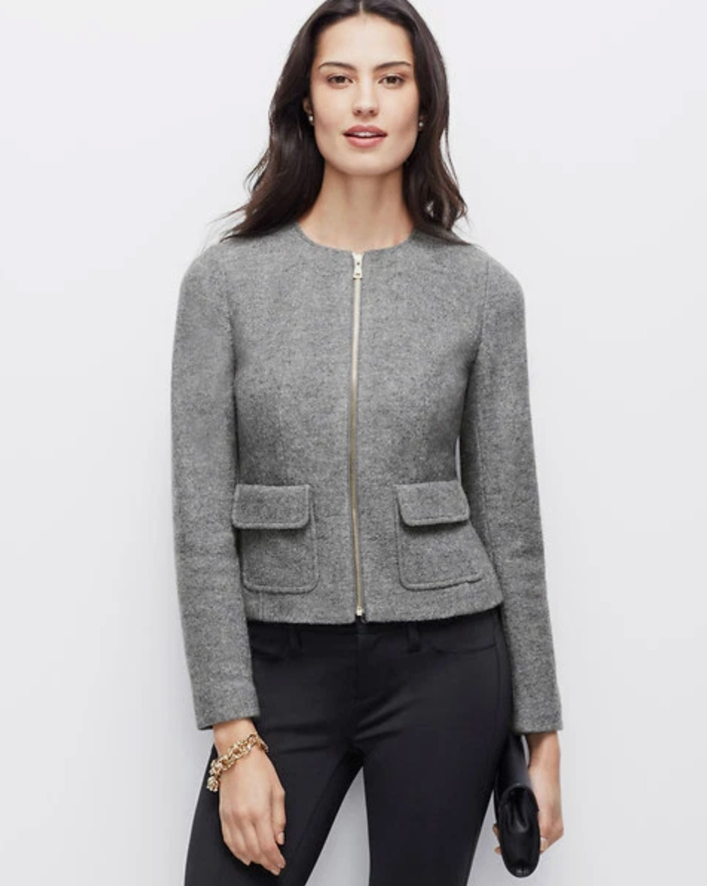 Ann Taylor Gray wool zip front Jacket size L